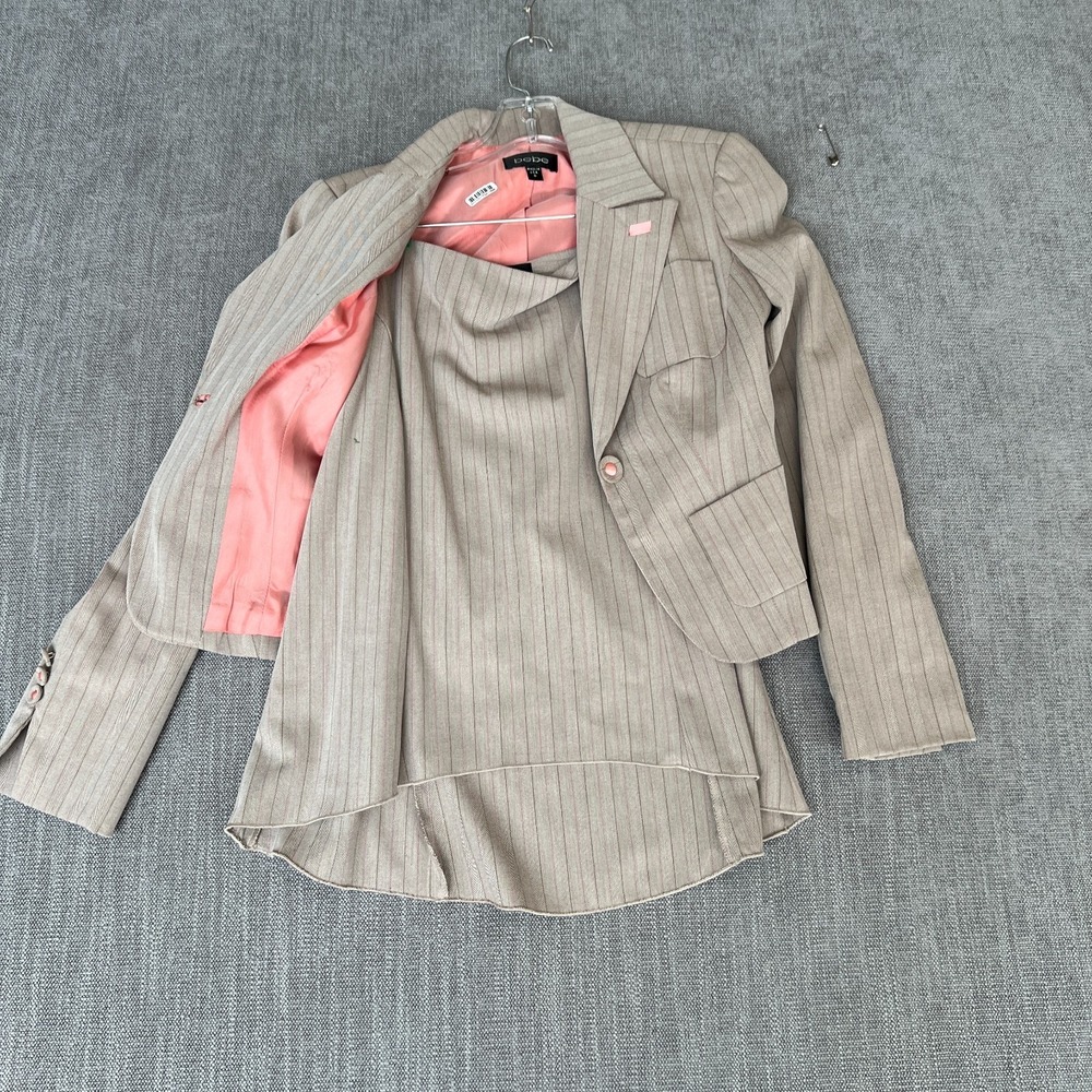 Bebe 2-Piece Blazer & Skirt Set Womens 0 Beige Pinstripe Classic Office Career